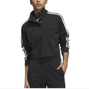 Adidas Black 1/4 Snap Up Crop Tri-cot Pull Over Top Womens Size Xl